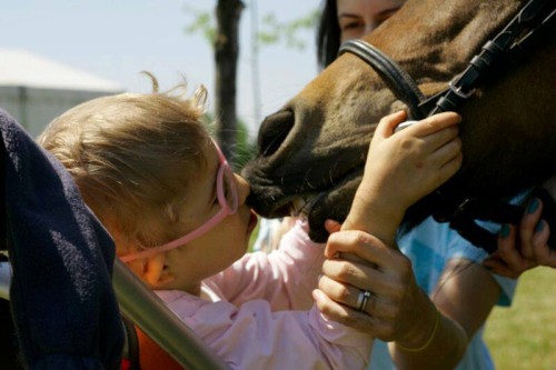 Fetiță sărutând un cal