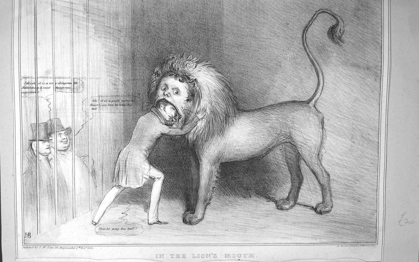 dresor cu capul în gura leului. Desen in creion