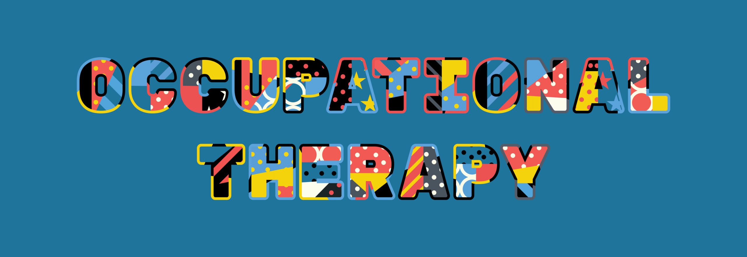 imagine grafică, textul spune "ocupational therapy" cu litere divers colorate